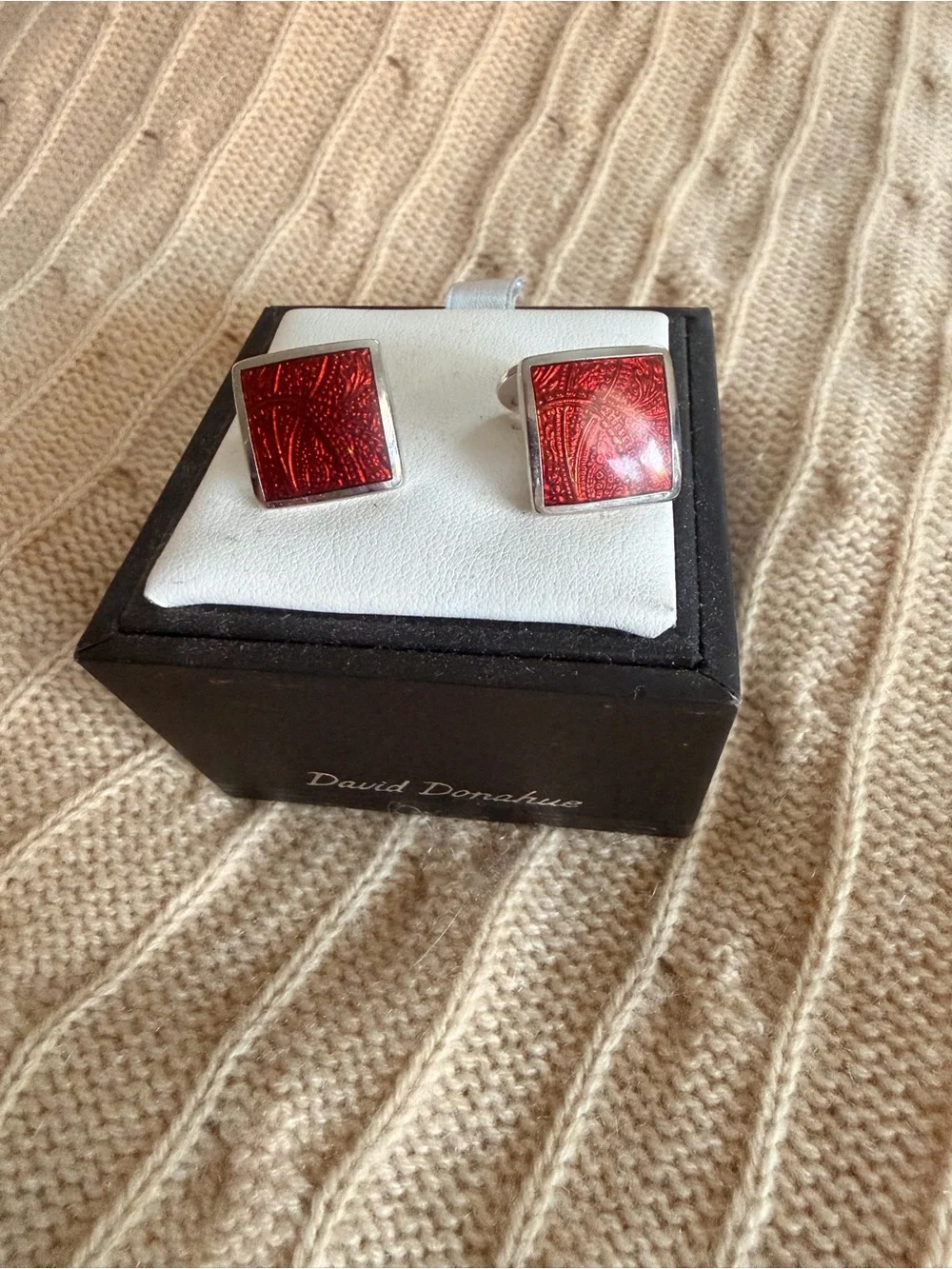David Donahue Textured Square Enamel Cufflinks in Sterling Silver